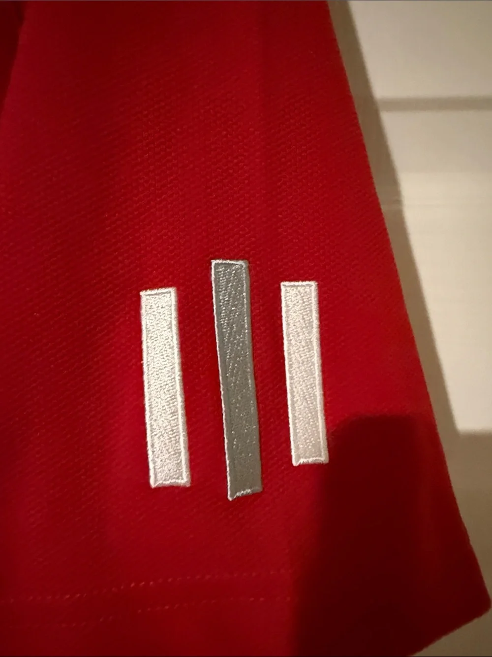 adidas Red Short-Sleeve Polo with Silver Accents